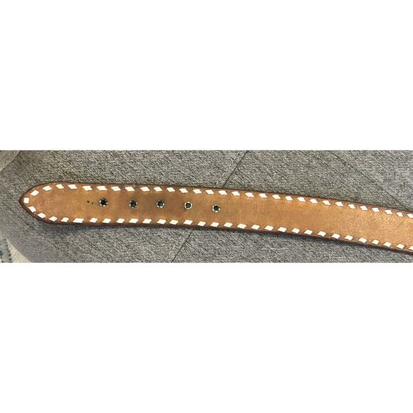 Vintage Tooled Stitched Western Cowboy Leather Belt - Picture 8 of 12